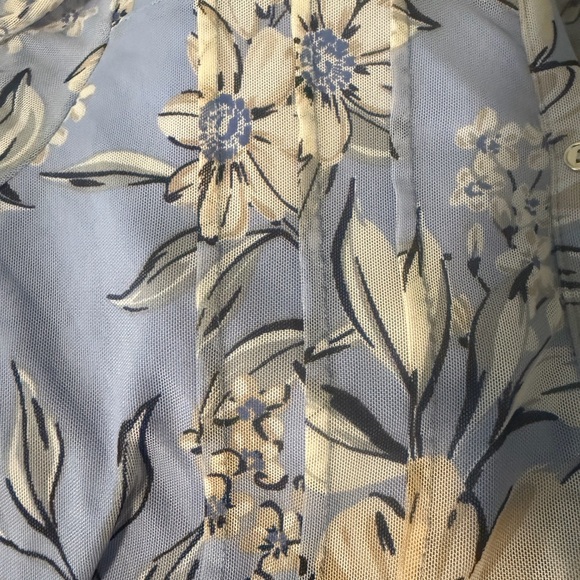 Cocomo Women's size L lined mesh floral blouse Blue work casual 3/4 tab sleeve - Picture 12 of 15